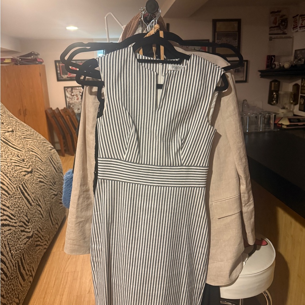 MaxMara Black and White Sleeveless Striped Sheath Dress